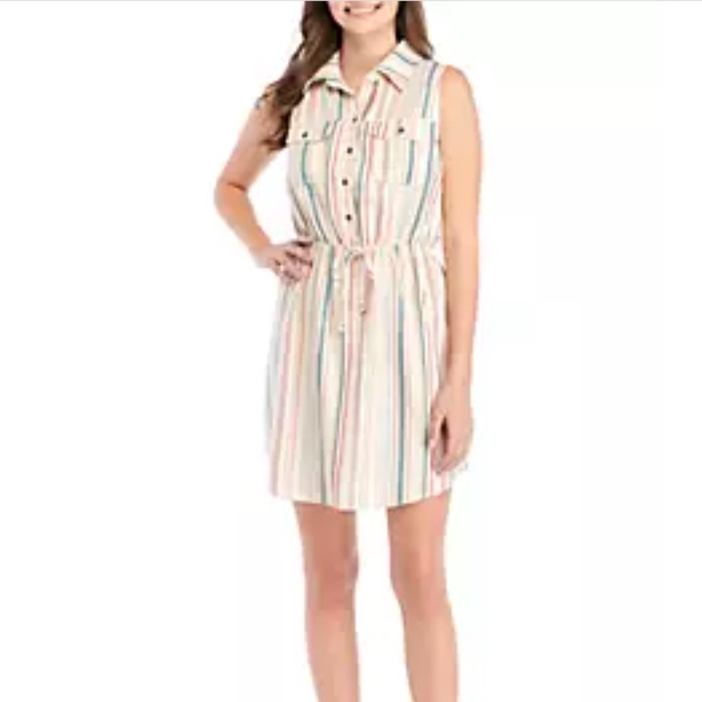 Bebop Sleeveless Mini Shirt Dress Striped Cream White Women’s XL